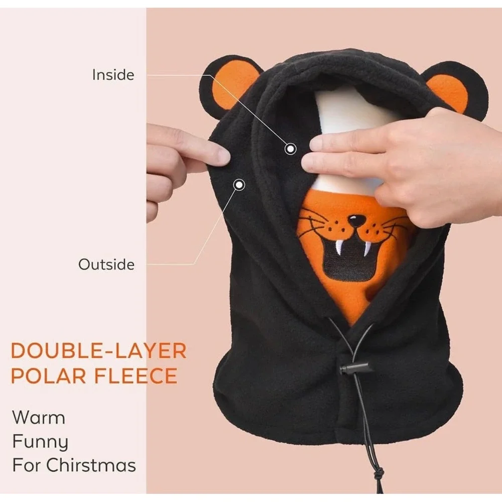 Kids Polar Fleece Balaclava Animal Hood Mask Tiger Black Orange Winter Ski Gear